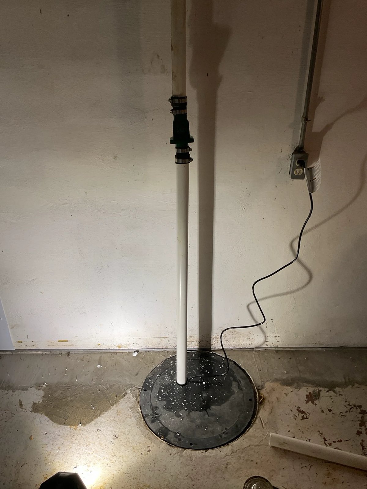 Pedestal sump pump with discharge pipe and check valve